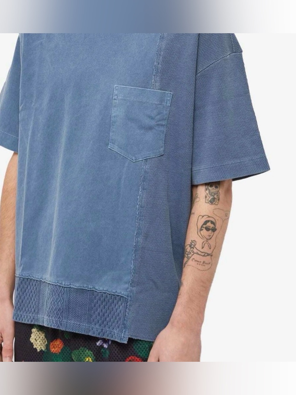 John Elliott Washed Light Blue Patchwork Pocket Tee